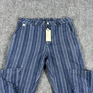 Jaded Gypsy Pants Womens Small Blue Spiral Cluster Denim Cargo Striped Jogger